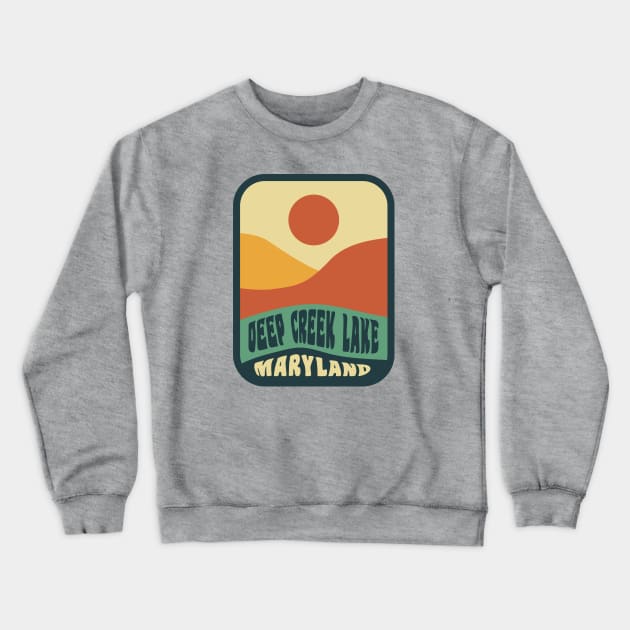 Deep Creek Lake Maryland Retro Sunset Badge Crewneck Sweatshirt by PodDesignShop